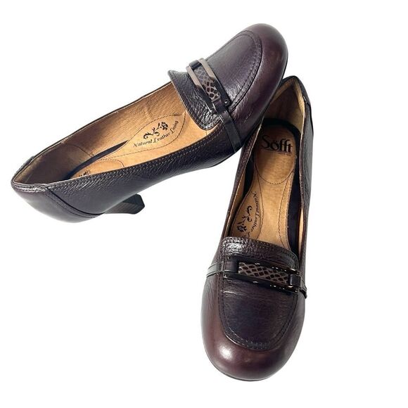Sofft Slip On Wood Heels Brown Leather Embellished Classic Pump Women's Size 10 - Picture 3 of 11